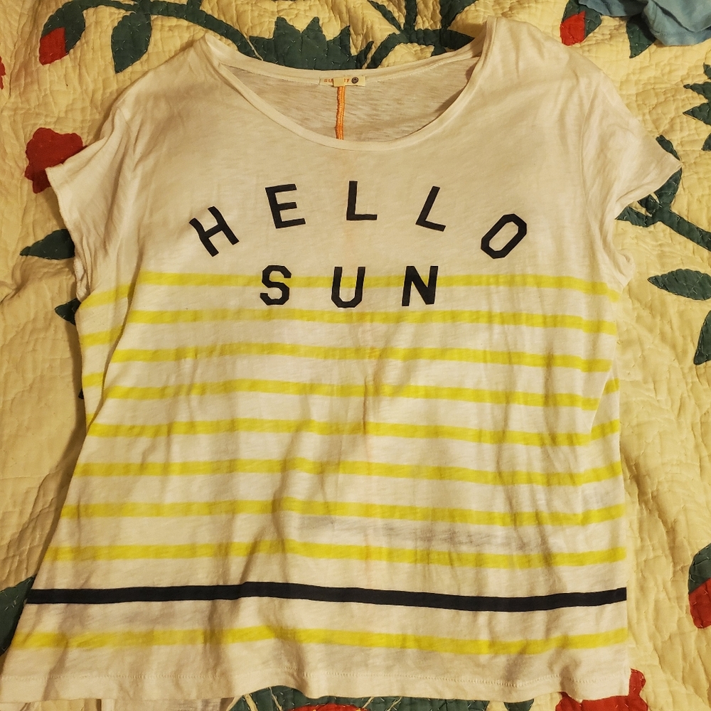 White T-shirt with yellow stripes